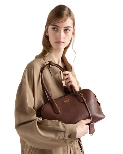 Prada Brown Signet Medium Leather Tote Bag