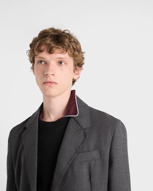 Prada Black Single-Breasted Wool Blend Jacket for men
