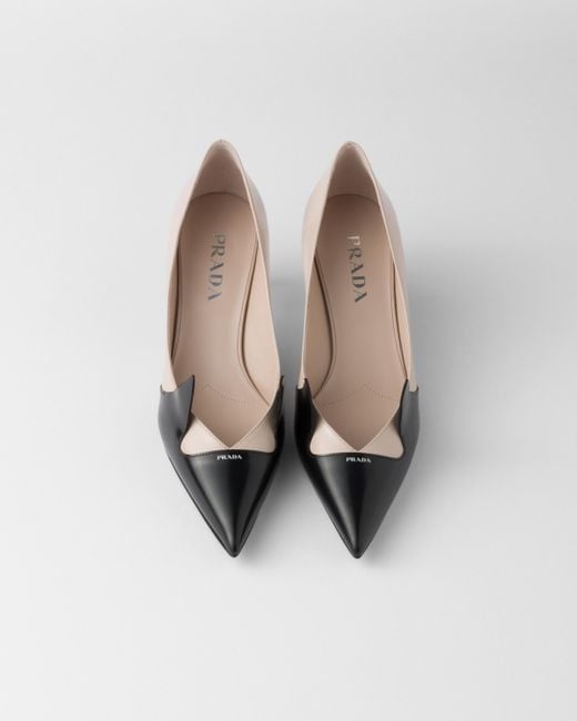 Prada White Two-Tone Brushed Leather Pumps