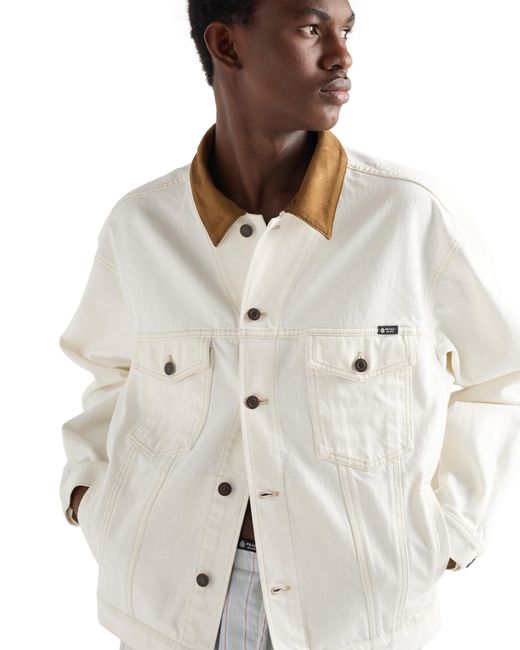 Prada White Old Denim Jacket With Leather Details for men