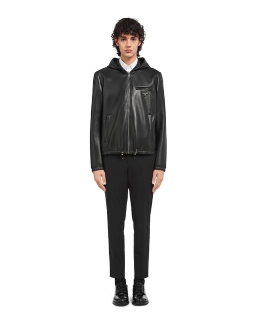 Prada Black Reversible Nappa Leather And Re-Nylon Jacket for men