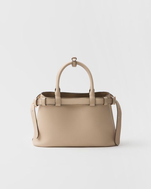 Prada Natural Kleine Buckle Handtasche Aus Leder Mit Doppeltem Gürtel