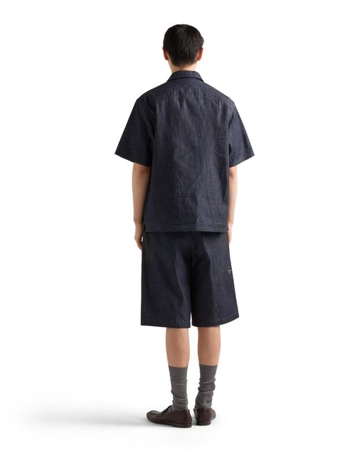 Prada Blue Short-Sleeved Chambray Denim Shirt for men