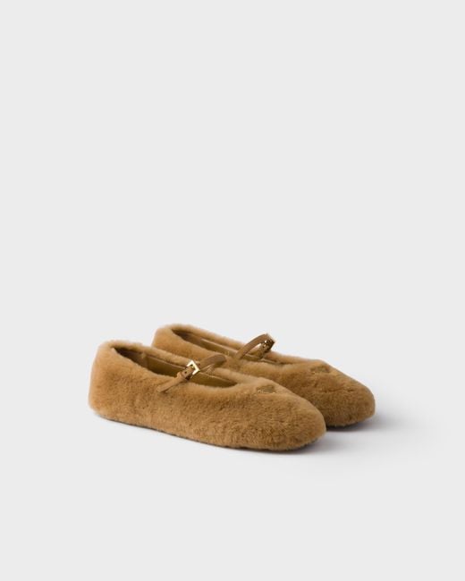 Prada Natural Shearling Ballerinas