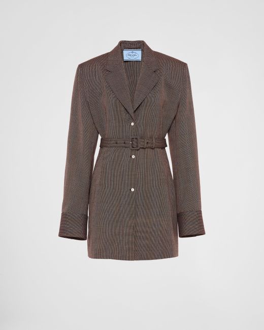 Prada Brown Single-Breasted Pinstripe Wool Jacket