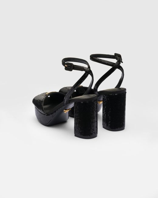 Sandales À Plateforme En Satin À Sequins Prada en coloris Black
