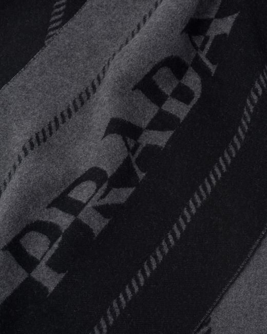 Prada Black Small Wool Scarf With Jacquard Logo for men