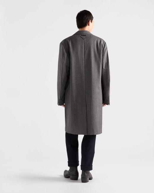 Prada Gray Single-Breasted Wool Coat for men