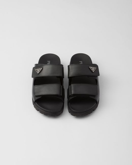 Prada Black Leather Strap Sandals, Size 5 for men