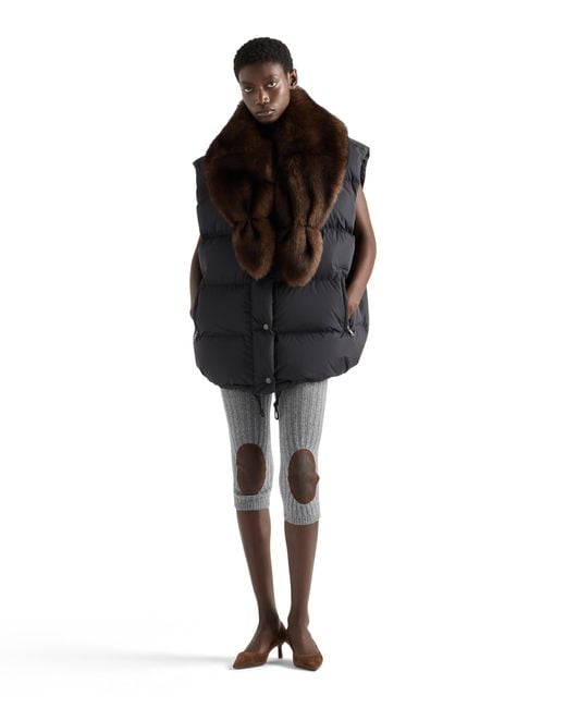 Prada Black Re-Nylon And Shearling Down Vest