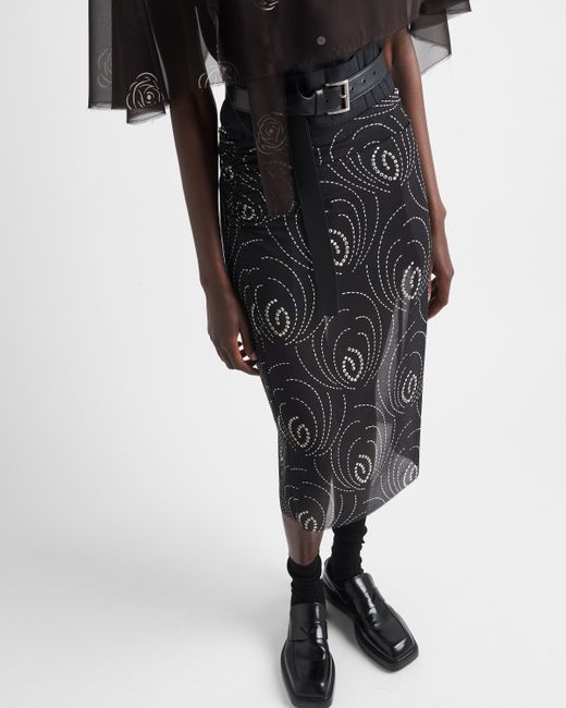 Prada Black Printed Georgette Skirt