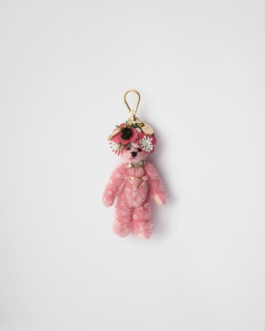 Ciondolo Da Borsa Teddy Con Anello di Prada in Pink