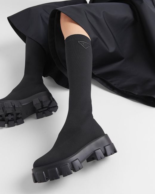 Prada Black Monolith Knit Boots
