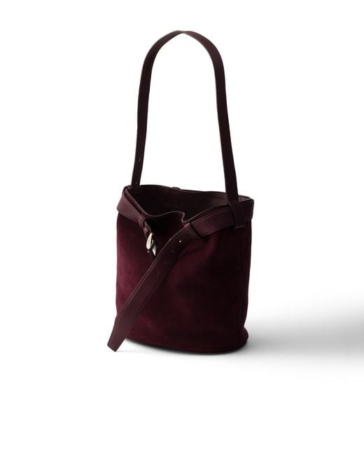 Prada White Buckle Belted Suede Bucket Bag