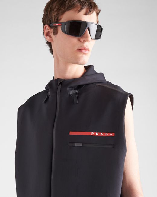 Prada Blue Recycled Technical Jersey Hoodie With Heat-sealed Tape for men