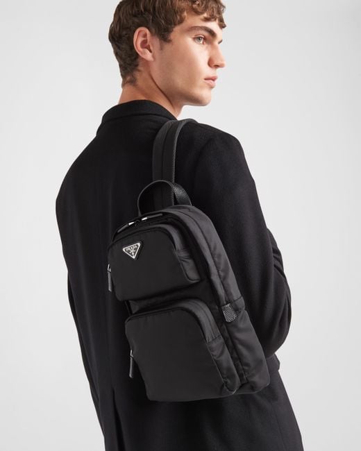 Prada Black Re-nylon And Saffiano Leather Backpack for men