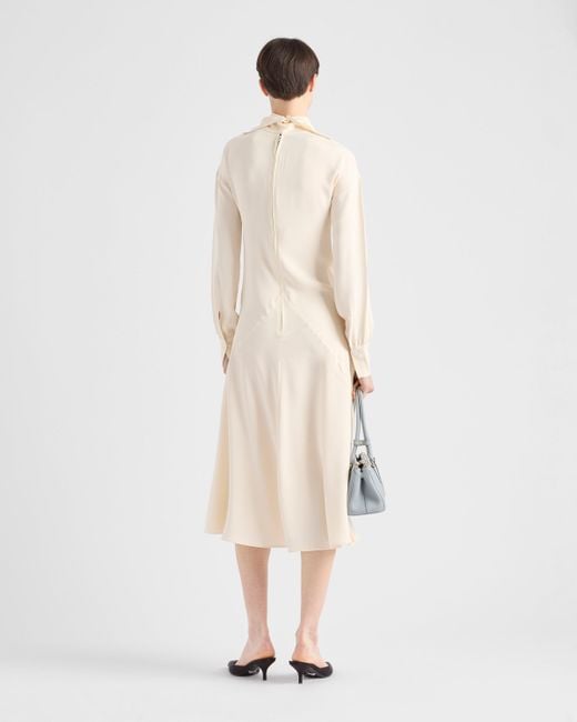 【日本入手困難】プラダ Silk broadcloth midi-dress ワンピース Prada Silk Broadcloth Midi-Dress in Natural | Lyst