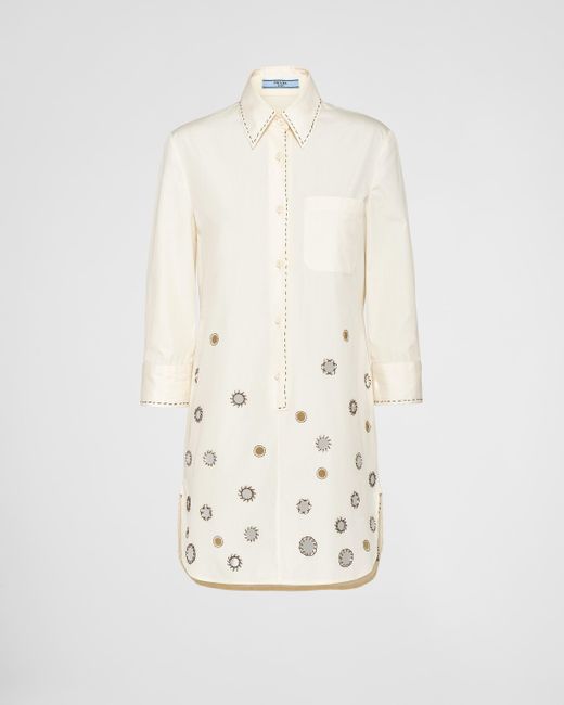 Prada White Embroidered Poplin Mini-Dress
