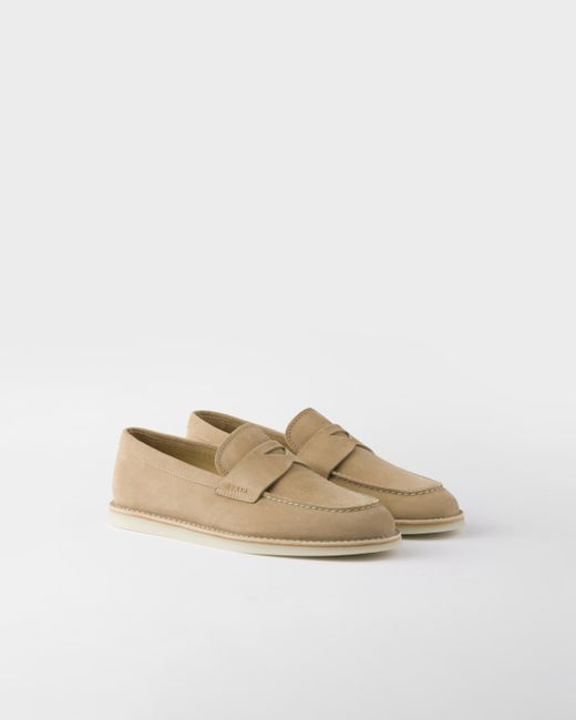 Prada White Bleached Suede Loafers for men