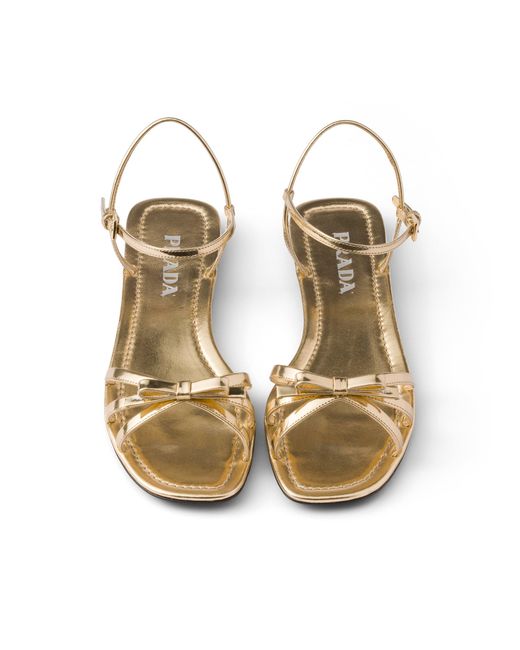 Prada White Flat Metallic Leather Sandals