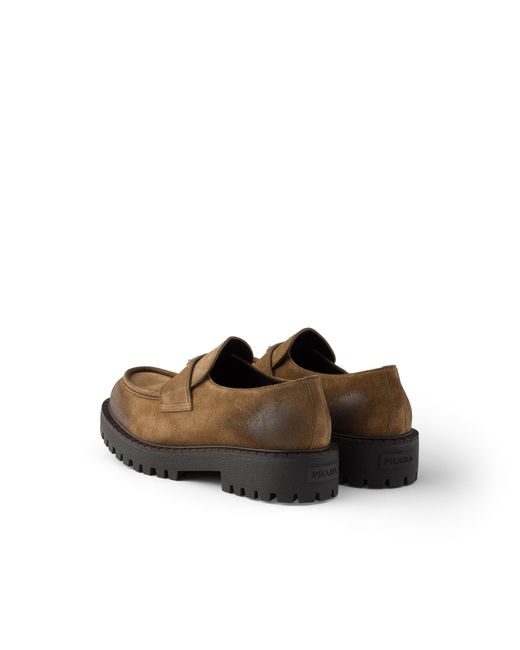 Prada Brown Aged Suede Loafers, Size 5 for men