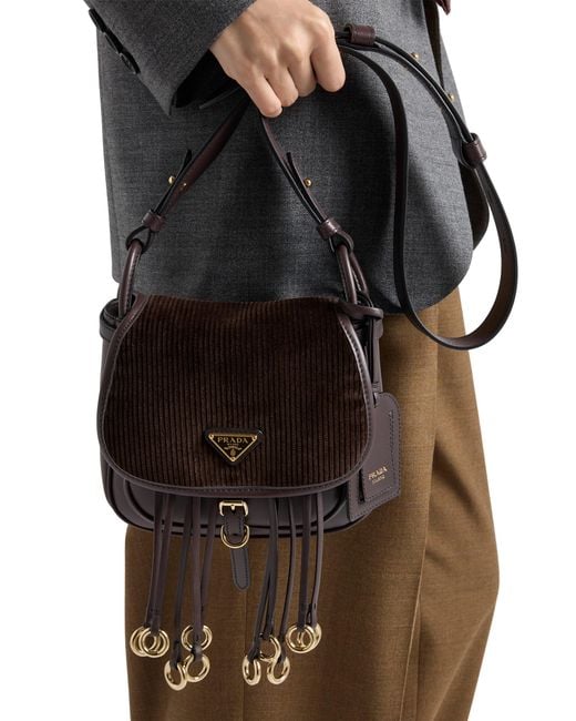 Prada Black Corsaire Corduroy And Leather Mini Shoulder Bag, Ebony