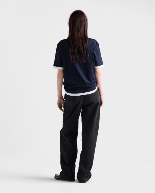 Prada Blue T-Shirt Aus Baumwoll-Jersey