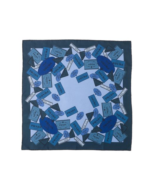 Prada Blue Printed Twill Scarf 55 for men