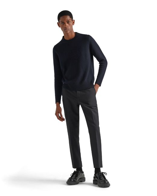 Prada Blue Wool And Cashmere Crew-Neck Sweater for men