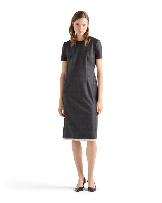 Prada Black Checked Wool Dress, Anthracite