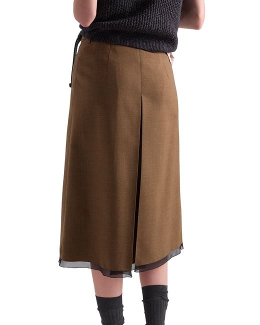 Prada Natural Wool Midi-Skirt, Tobacco