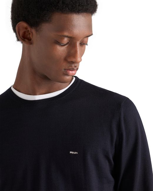 Prada Blue Superfine Wool Crew-Neck Sweater for men
