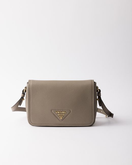 Prada Gray Leather Shoulder Bag