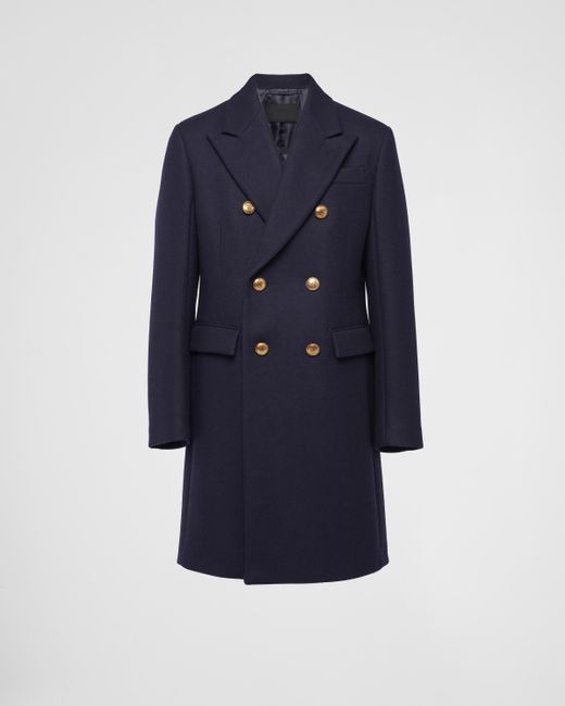 Prada Blue Double-Breasted Wool And Cachemire Coat for men