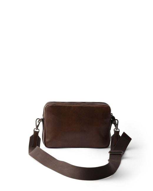 Prada Brown Leather Shoulder Bag for men