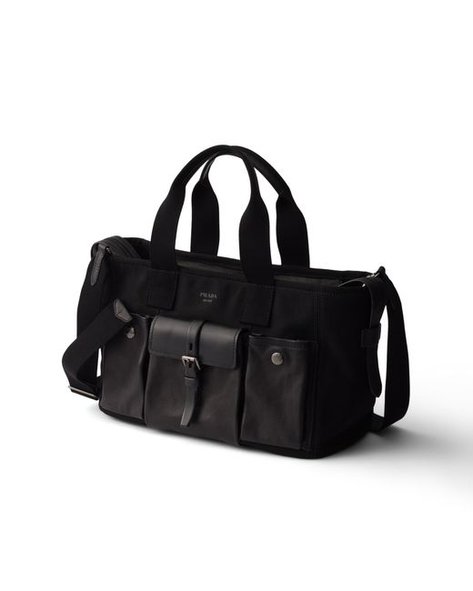Prada Black Route Large Canvas And Leather Tote Bag