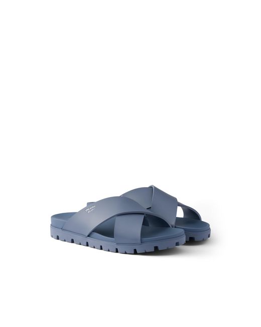 Prada Blue Crisscross Rubber Slides for men