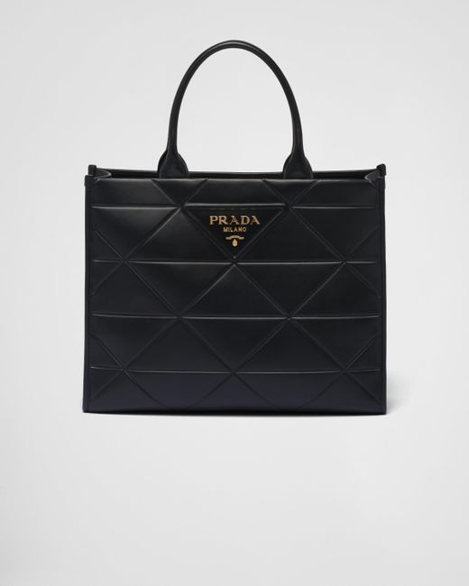 Prada Large Leather Symbole Bag With Topstitching in Black | Lyst