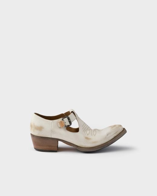 Prada Schuhe Aus Antikem Leder Mit Schließe in White für Herren