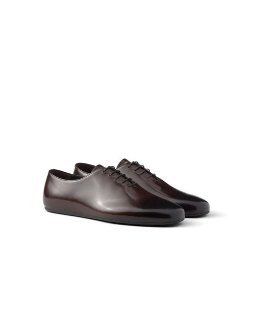 Prada Brown Brushed Leather Lace-Ups for men