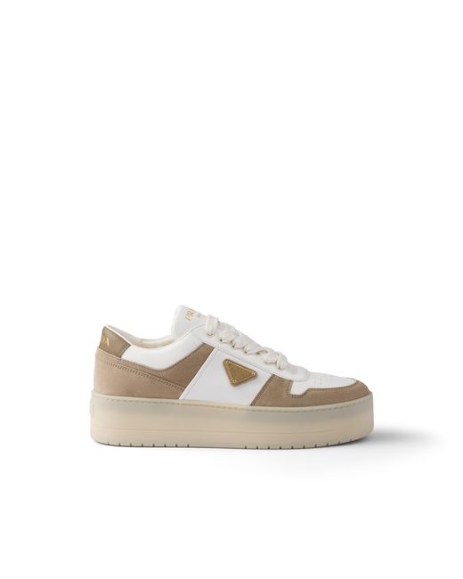 Prada Natural Downtown Bold Nappa Leather And Suede Sneakers