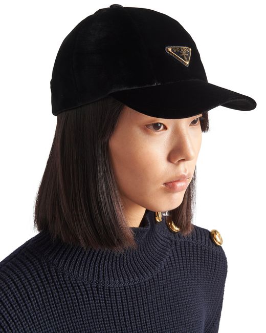 Prada Black Velvet Baseball Cap