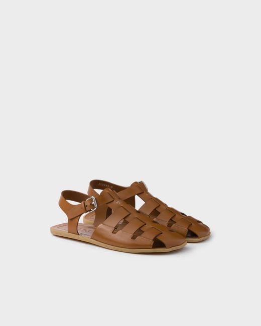 Prada Brown Leather Fisherman Sandals for men