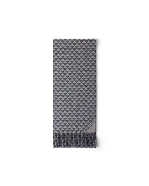 Prada Gray Symbole Double Wool And Cashmere Scarf