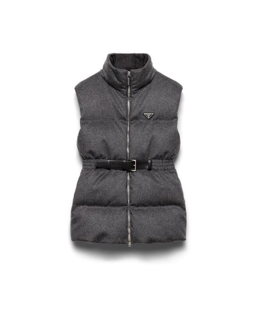 Prada Gray Wool Belted Down Gilet