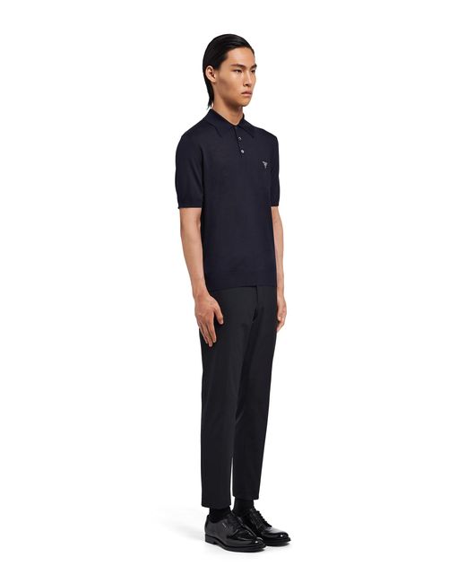 Prada Blue Superfine Wool Polo Shirt for men