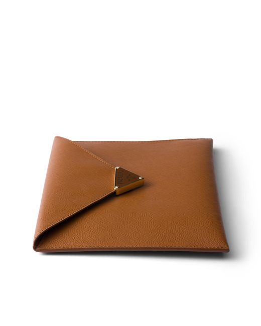 Prada Brown Saffiano Leather Envelope Clutch