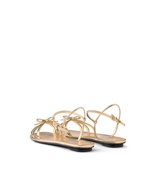Prada White Flat Metallic Leather Sandals