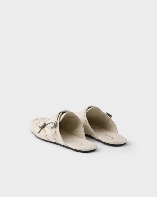 Mules À Double Bride En Cuir Effet Vieilli Shuffle Prada pour homme en coloris White