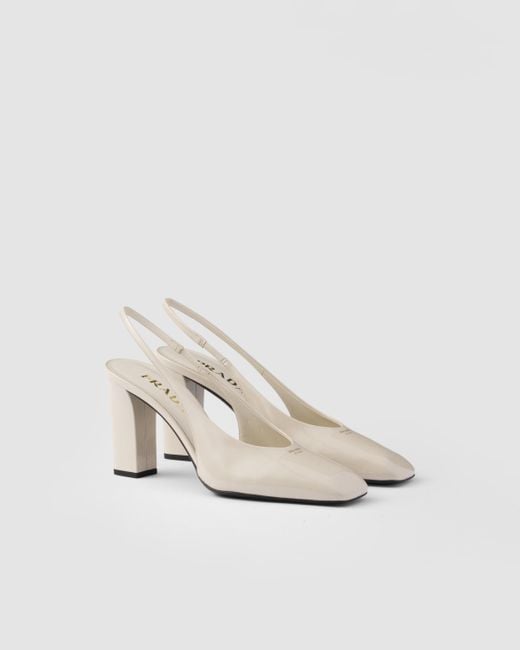 Prada White Slingback-Pumps Aus Lackleder
